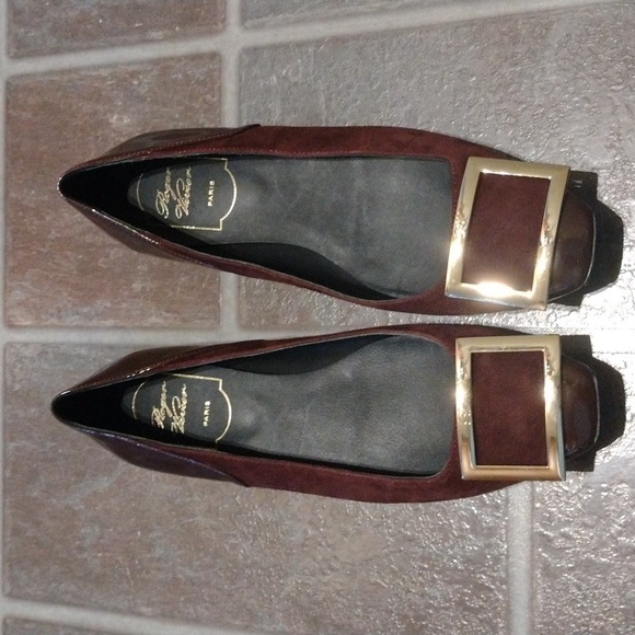 Roger Vivier burgundy patent cap toe suede buckle logo ballet flats size 36 - Picture 15 of 15